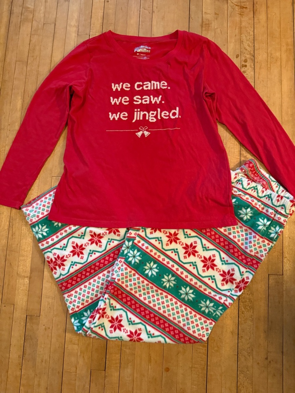 Red Holiday Pajama Set with Festive Print